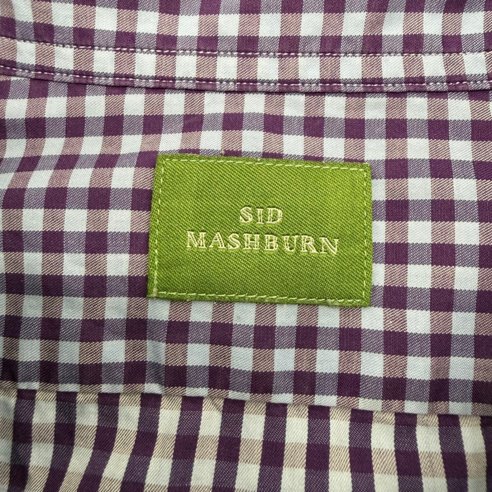 Sid Mashburn Button Up Men M Purple Gingham Spread Collar Long Sleeve Shirt FLAW - Picture 4 of 11